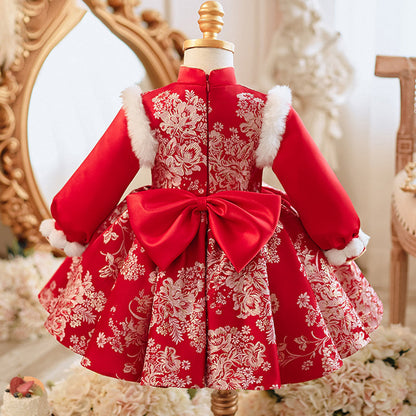 Girls Christmas Embroidery Winter Dress Toddler  Long Sleeves Princess Dress