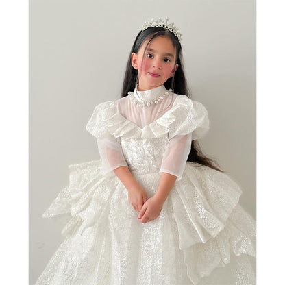 Toddler First Communion Dress Girl Party Dress Pageant White Sequin Puffy Princess Dress