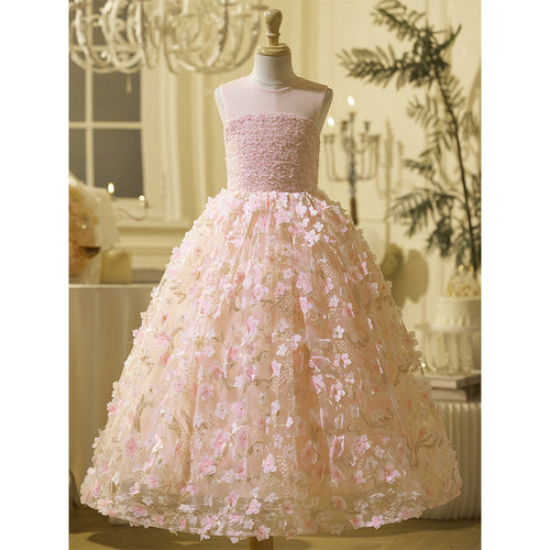 Pink Flower Girl Princess Dress Girls Party Dress