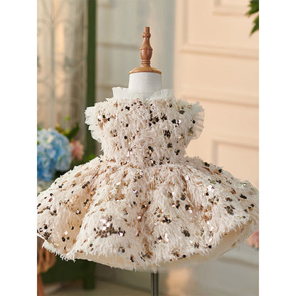 Girls Sequins Fluffy Christmas Dress  Toddler Beauty Pageant Birthday Princess Dress