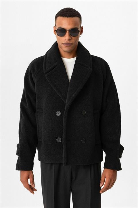 DAH Black Double-Breasted Crop Fit Coat – Refined Versatility for Modern Men