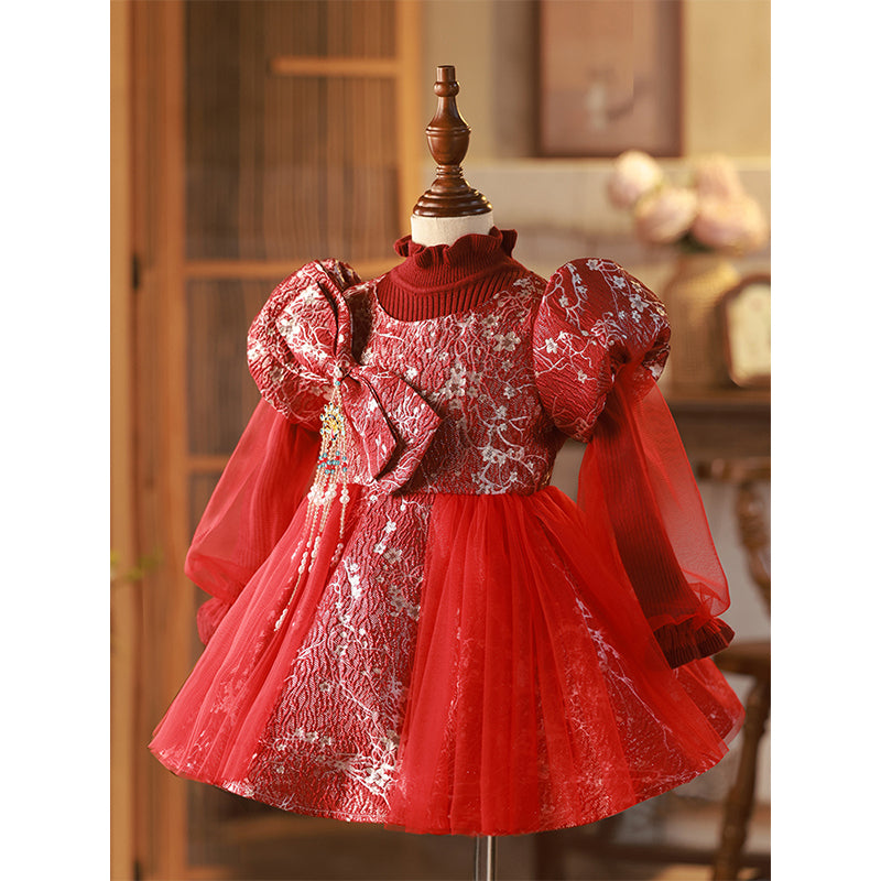 Lovely Girls Christmas Embroidery Dress Toddler Birthday Princess Dress