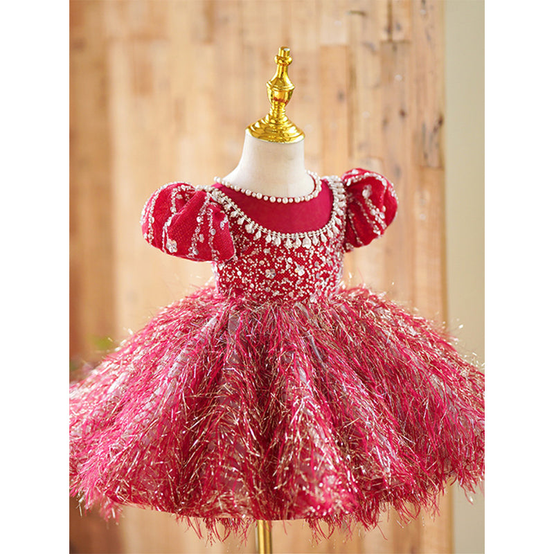 Luxurious Baby Girl Sequins Fluffy Dress Toddler Pageant Birthday Princess Dress