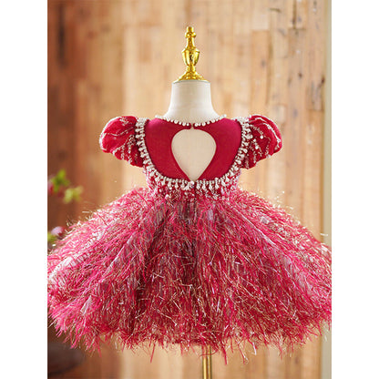 Luxurious Baby Girl Sequins Fluffy Dress Toddler Pageant Birthday Princess Dress