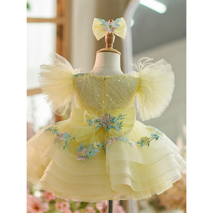 Luxurious Baby Girl Puffy Flowers Dress Toddler Beauty Pageant Princess Dress